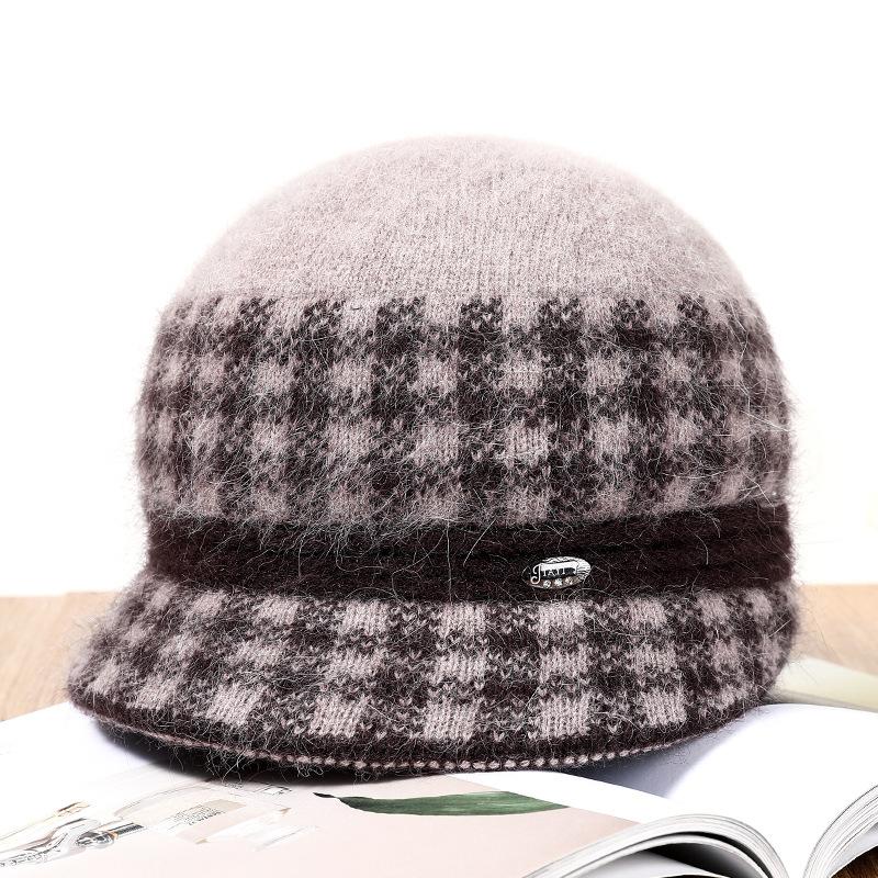 Hat lady winter warm short brim rabbit fur basin hat middle old man scarf knitted hat cold warm wool hat