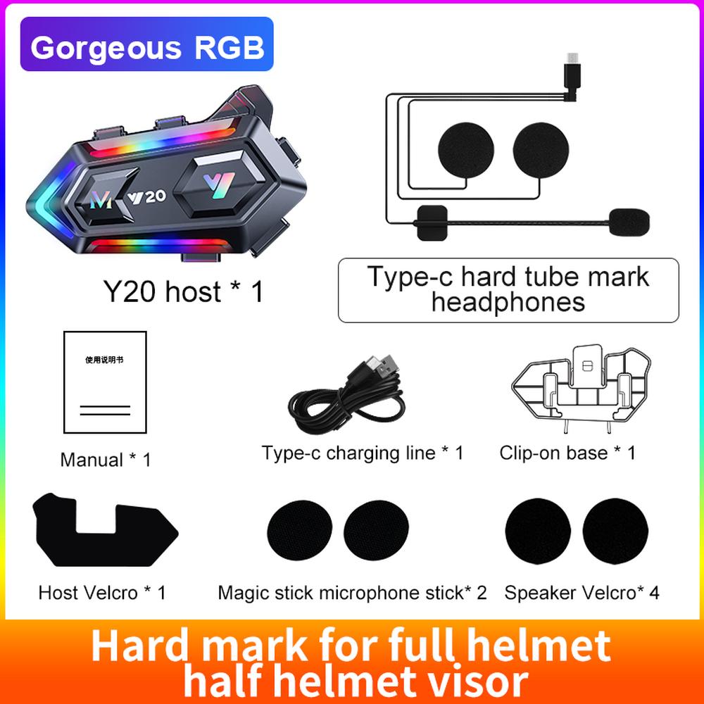 Kebidumei Y20 Motorcycle Helmet Headset Bluetooth 5.3 Voice Contro Motorcycle RGB Colorful Lights Headset Waterproof For Moto