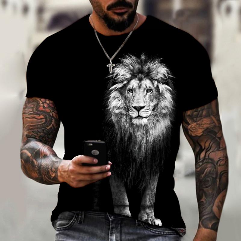 2021 Summer Men Tee 3D Printing Hot Cartoon Animal Lion Pattern T-shirt Casual Street Trend Short-Sleeved Loose Oversized Top