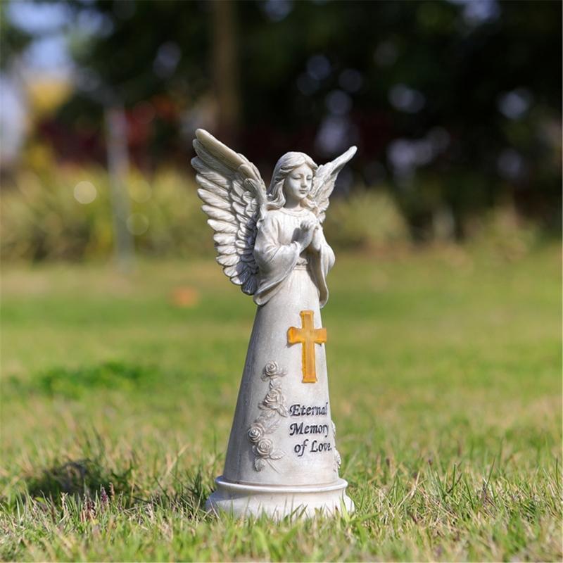  Solar Angel Statues Garden Decors Resins Praying Angel Figurines Garden Memorial Angel for Patios Lawn Yard Porch Decors