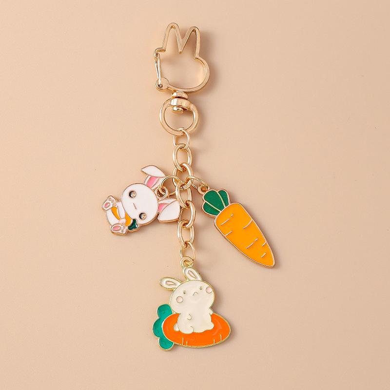 Cute Enamel Carrot Rabbit Keychain Cartoon Animal Key Ring for Women Girl Handbag Pendant DIY Handmade Jewelry Gift