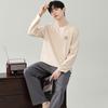 Men's Spring/Autumn Modal Pajama Set: Round Neck Pullover with Long-Sleeve Top and Trousers, Suitable for Outdoor Wear and Sports Style.