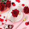 12Pcs Valentine's Day Artificial Rose  Faux Red Rose Napkin Holders Alloy Wedding  Romanti