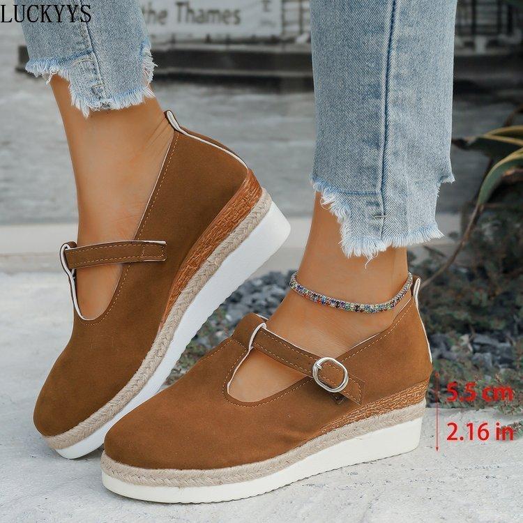 Mode Leopard Pumps Damen Bedruckte Keilabsatz Freizeitschuhe Herbst Plateau Schnalle Laufschuhe Vielseitige Damenschuhe Zapatos De Mujer