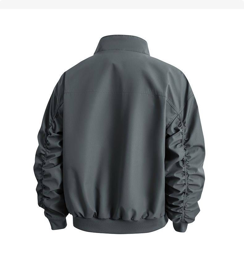 Men's Windproof Stand Collar Workwear Jacket - American Style, Three-Proof, Short, Loose Fit, for Spring & Autumn.