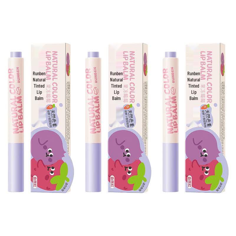 RUNBEN Natural Tinted Lip Balm (Jelly Berry) 3-Pack