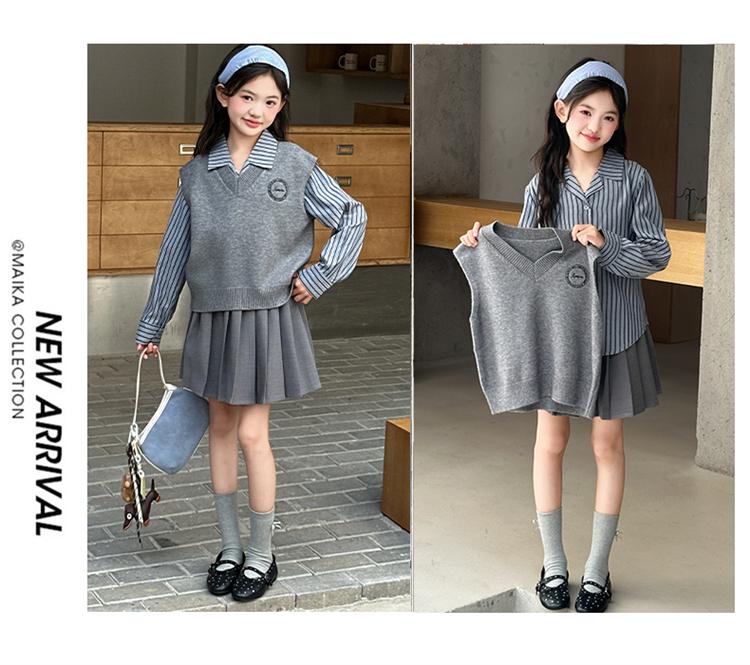 Girls' Spring/Autumn Korean Style Vest & Shirt Set