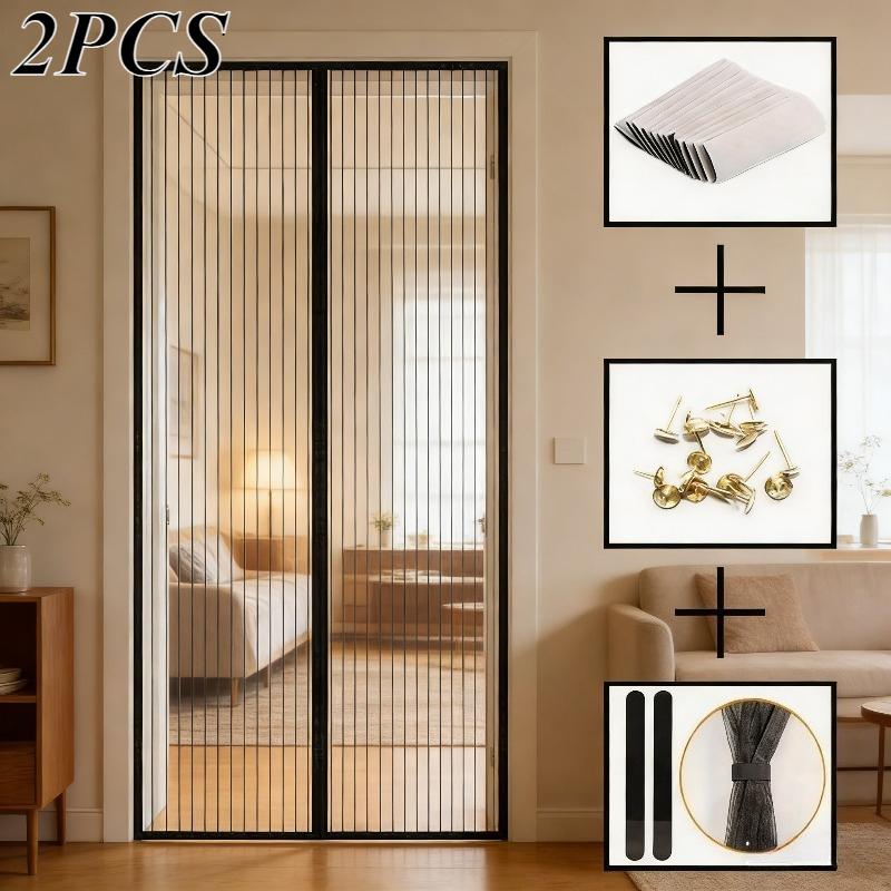 

2pcs Heavy Duty Magnetic Screen Door, Self Sealing Hands Free Mesh for Insects Pets, Easy Install No Drill with Magnetic Strips