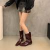 Designer Square Toe Women Slimming Knight Boots Elegant Female Slip On Wedges Low Heel Mid Calf Booties Zapatos De Mujer