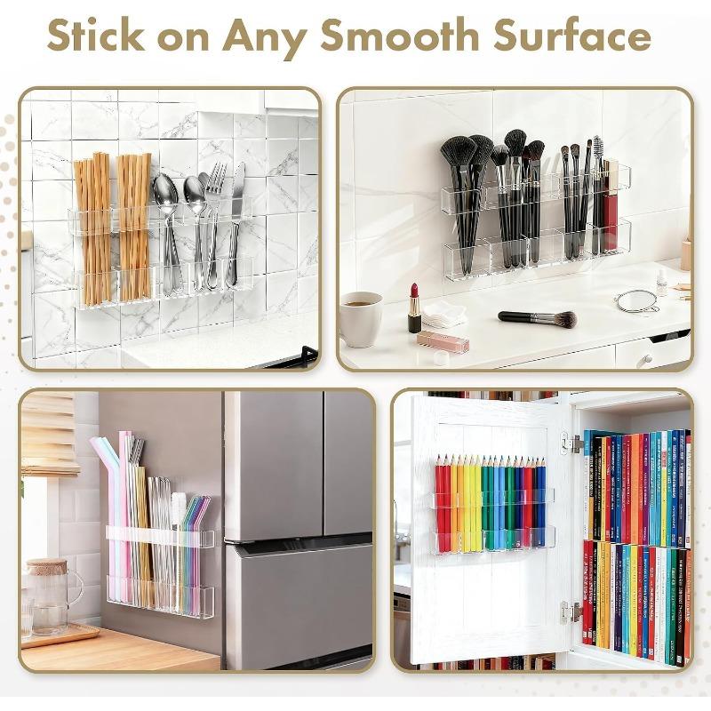 Straw Holder for Cabinet Door - Child-Safe Organizer Dispenser with Smooth Rounded Edges for Kitchen Accessories Storage Adhesive Circles Included