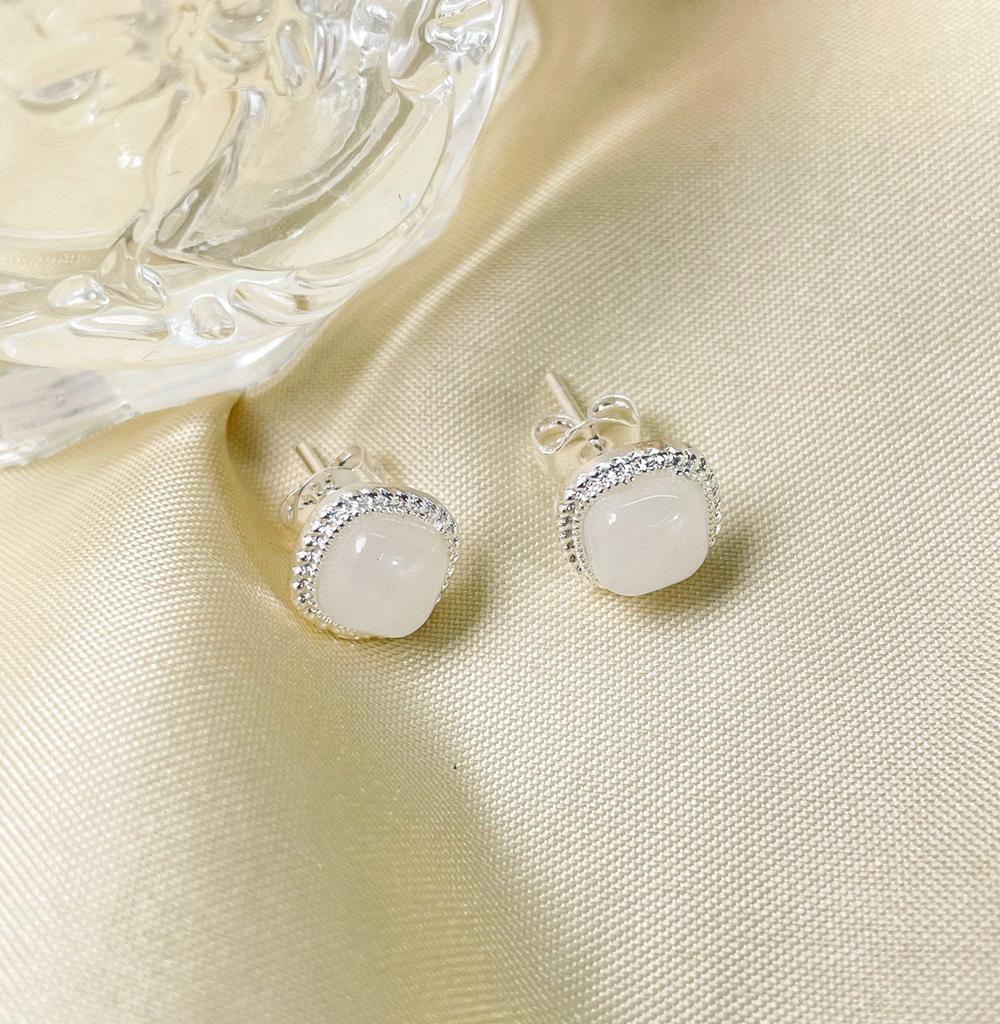 JMXD-Natural Hetian Jade Geometric Square, Ear Piercing Earrings Mabel Jade Jade Earrings Earrings