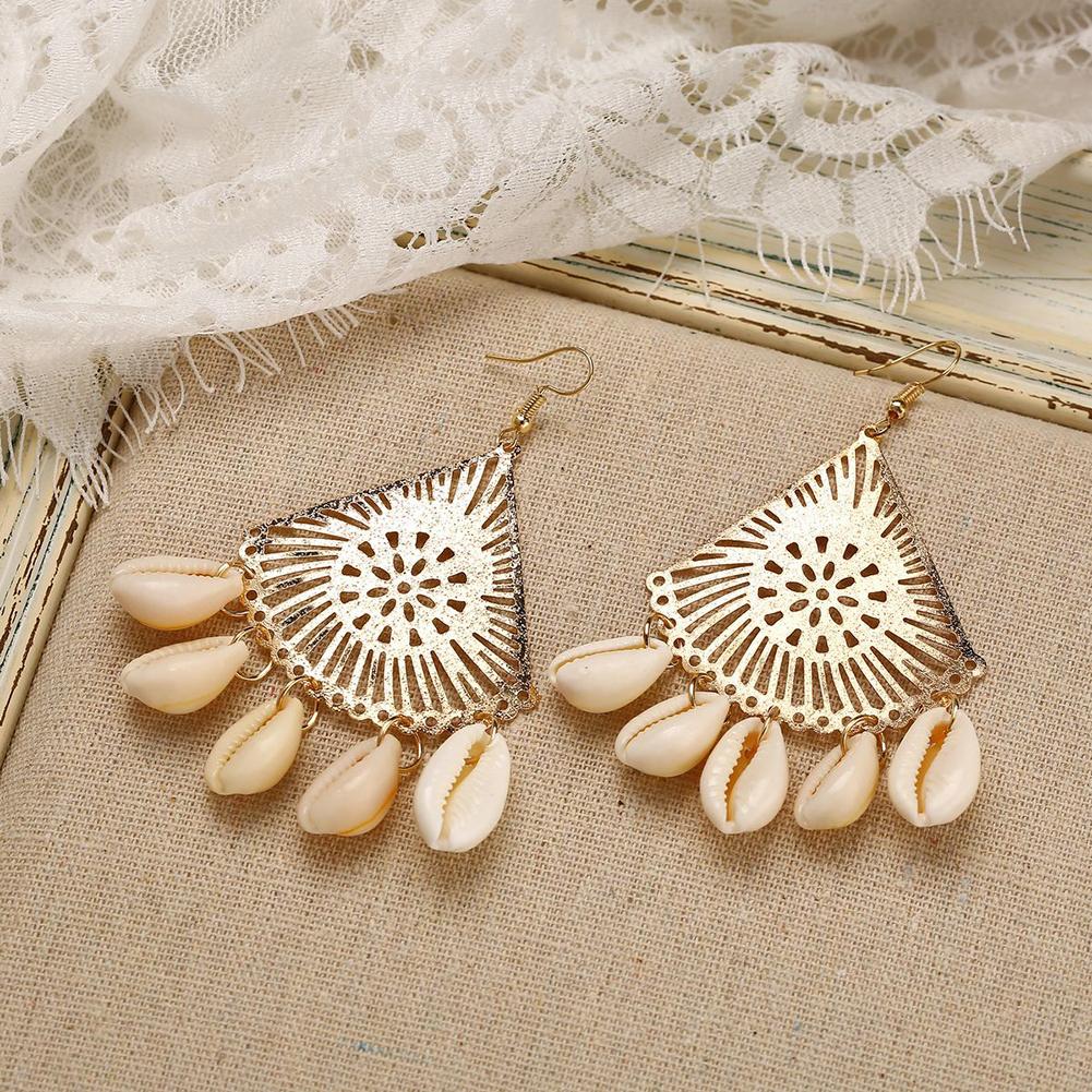 Simple Natural Shell Pendant Fan Shaped Earrings