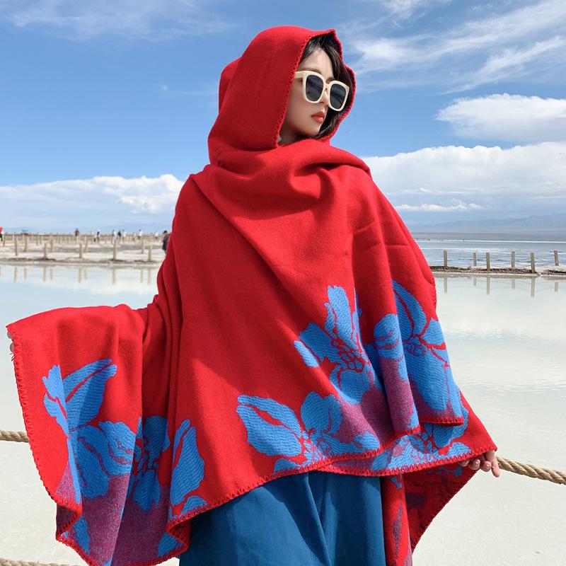 Xizang Great Northwest Tourism Cold Protection Thickened Split Shawl Cloak Autumn and Winter Long Warm Scarf Women s Cloak 130*150