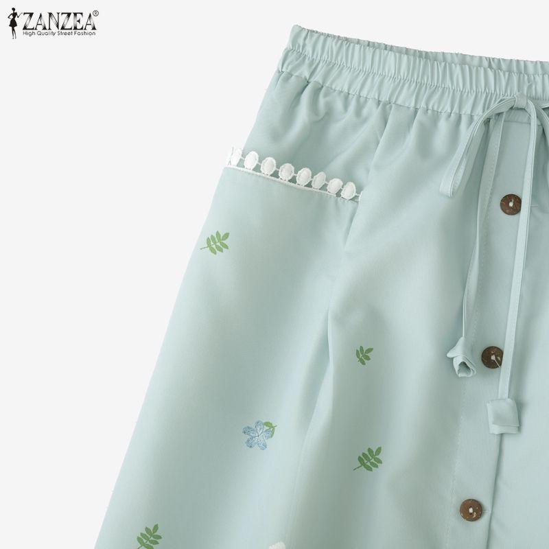 ZANZEA Women Loose Elastic Waist Casual Floral Print Skirts