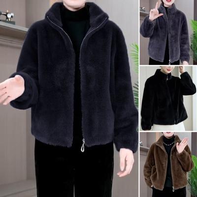 Casaco de inverno feminino grosso pele sintética gola virada para baixo tipo curto zíper cardigan mangas compridas à prova de frio casaco escolar jaqueta ao ar livre
