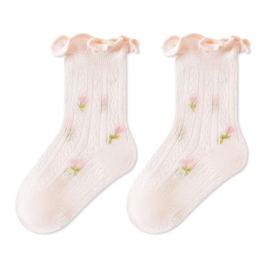 1 Pair Baby Cotton Mesh Ruffle Socks Thin Summer Crew Socks for Newborns Girls Breathable Seamless Soft Kids Socks for Infant & Toddler