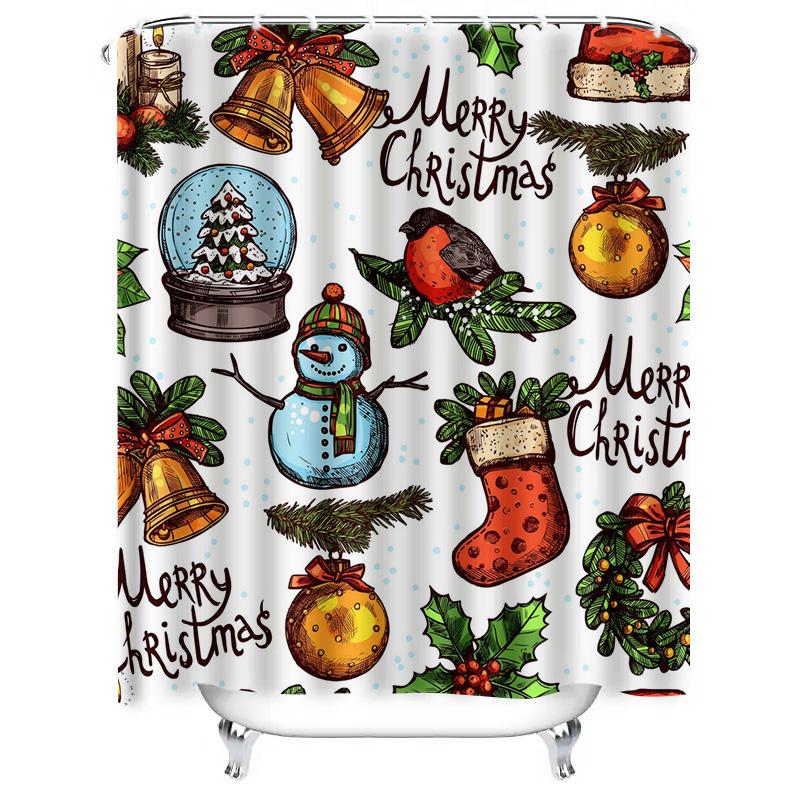 TU Christmas Shower Curtain Festive Holiday Decor Winter Themed Bathroom Set Cozy Home Decor XMas Pattern Waterproof Fabric