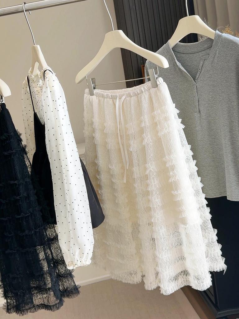 Women's High-End Mesh Layered Skirt - 2026 Spring/Summer High-Waisted Mid-Length