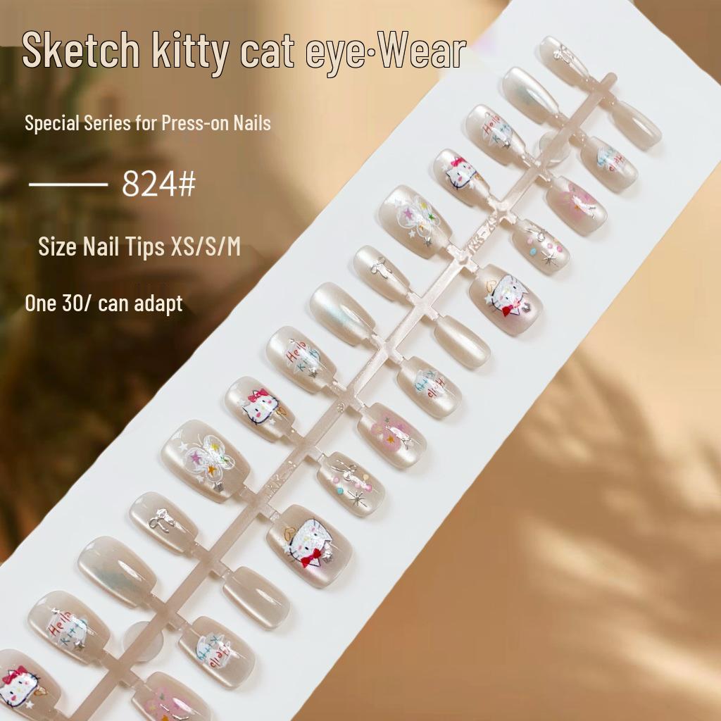 

Милые мультяшные накладные ногти KT Cat Eye Fresh - Готовые сказочные ногти