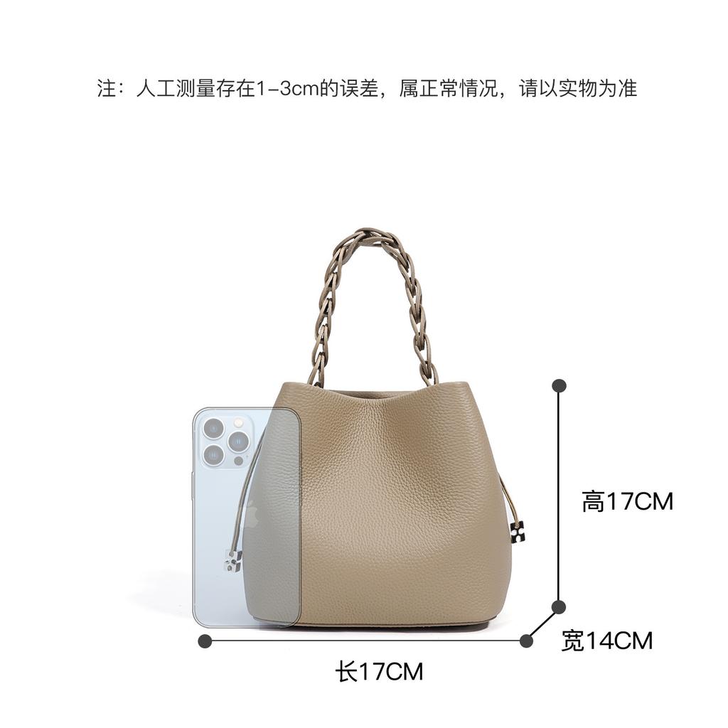 Versatile Vegetable Blue Texture Sub Shoulder Portable Summer Bag 2025 New Fashion Messenger Bag First Layer Cowhide Bucket Bag