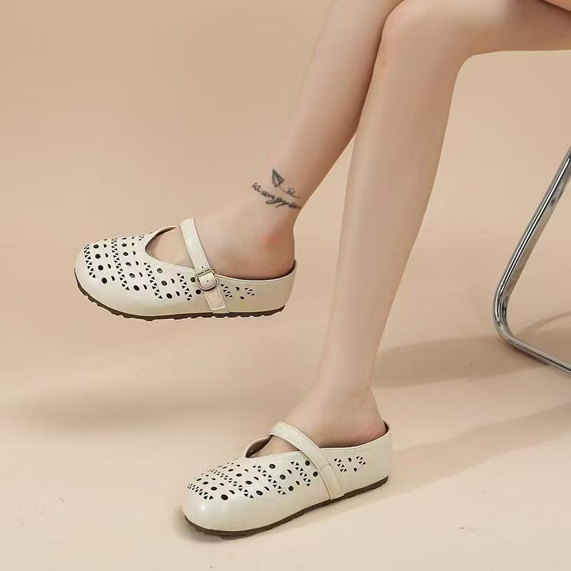 

Ретро дутые женские туфли 2025 лето новая модель два способа носки мягкая подошва легкий ветер неглубокий вырез удобная обувь женские сандалии 40