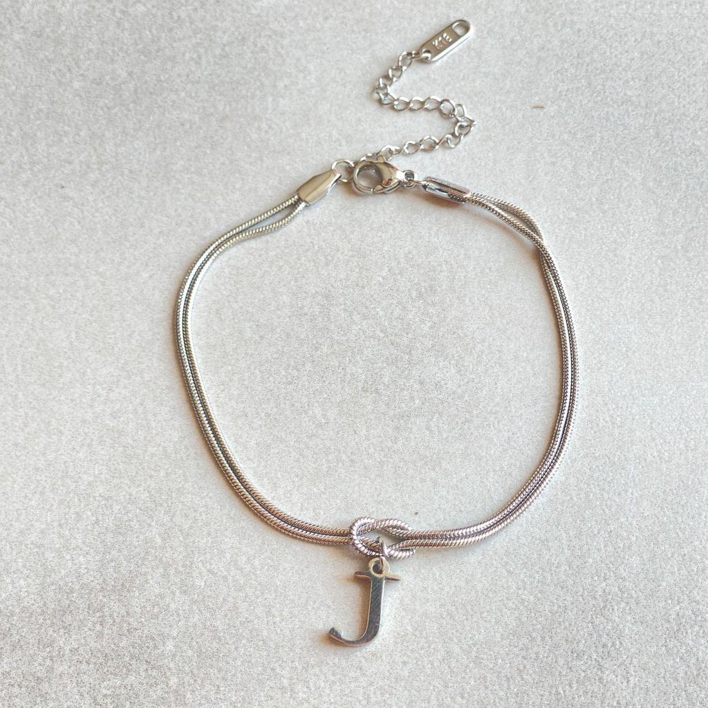 Valentine's Day Stainless Steel Herringbone & Snake Chain Bracelet with 26 Letters Pendant
