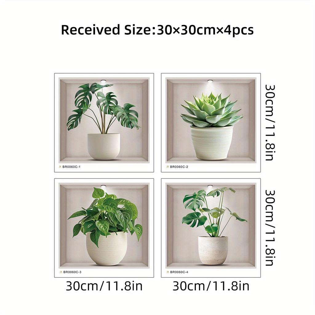 Watercolor Simulation Turtle Back Leaf Cactus Potted Green Plant Wall Stickers for Bedroom Living Room Decoration Wall Decals