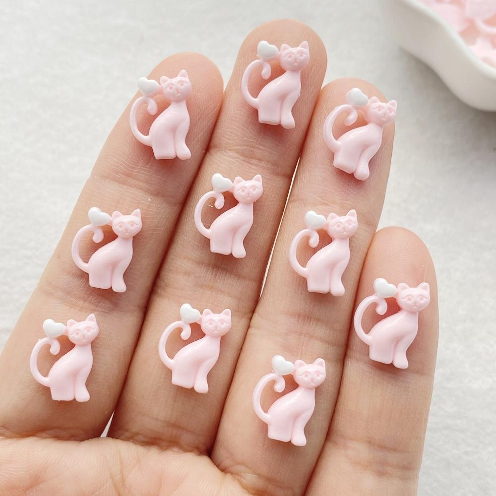

50pcs Colorful Resin Mini Cute Cartoon Heart Shaped Cat Head Nail Art Flat Back Figurines Scrapbook DIY Jewelry Decor Crafts