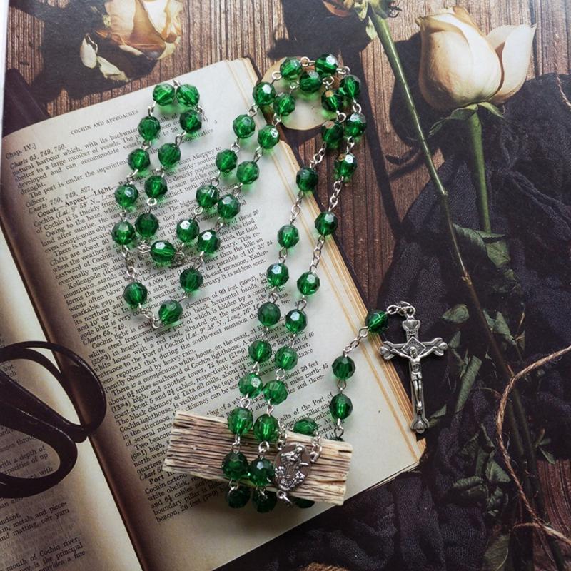Catholic Acrylic Beads Rosary Necklace for Women Player Pendant Long Chain Chokers Fashion Religious Jewelry Gift