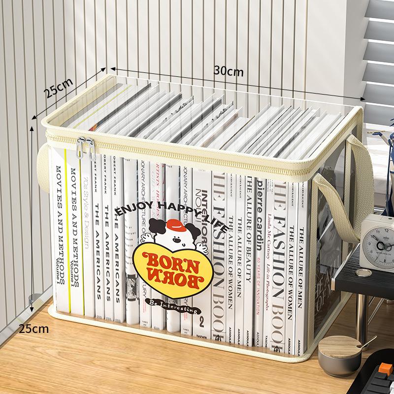 

Home Cartoon Cute Storage Box Dustproof Transparent Support Bar Book Snack Wardrobe Storage Can Be Handheld Storage Box Foldable