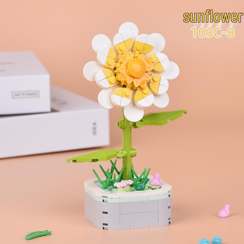 Educational Sunflower & Hibiscus Building Blocks Ornament - Teacher's Day Gift