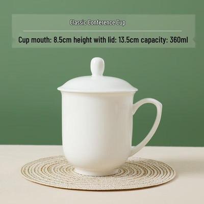 Jingdezhen Bone China Office & Conference Cups with Lids, 10-Pack
