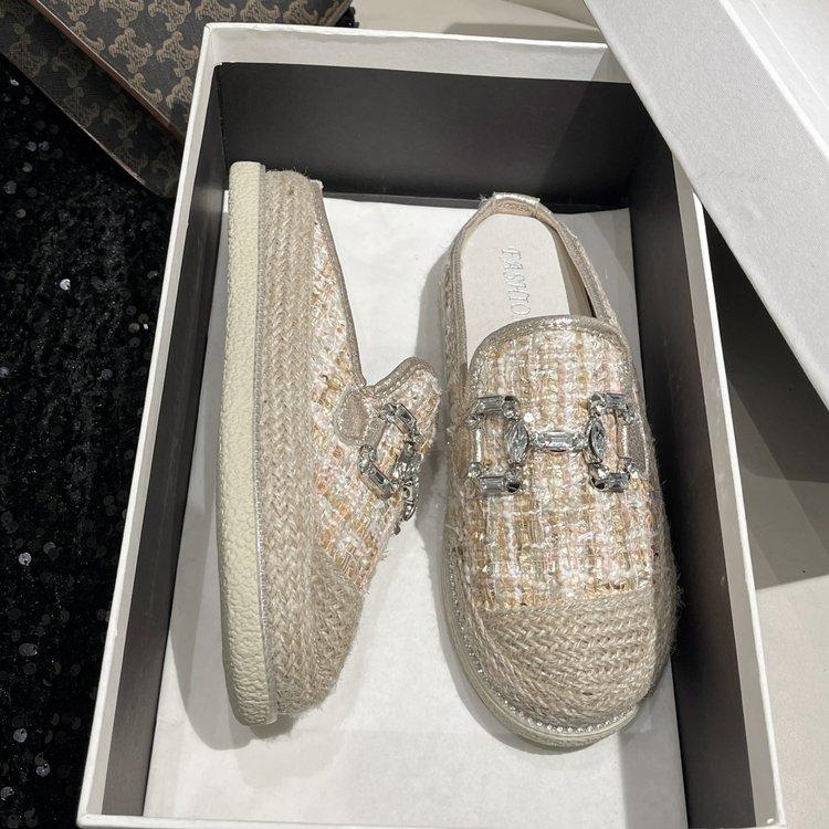 

2024 Новые соломенные плетеные женские туфли осень-весна модные тапочки повседневные круглые легкие высококачественные удобные женские туфли 35 розовый