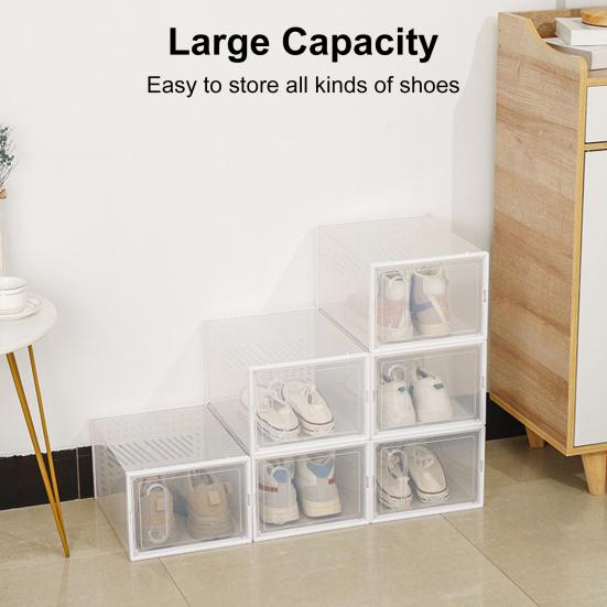 Shoe Storage Box Transparent Visible Square Shape Stackable Large Space Store Shoes Hollow Out Back Breathable Shoe Organizer Household Stuffs