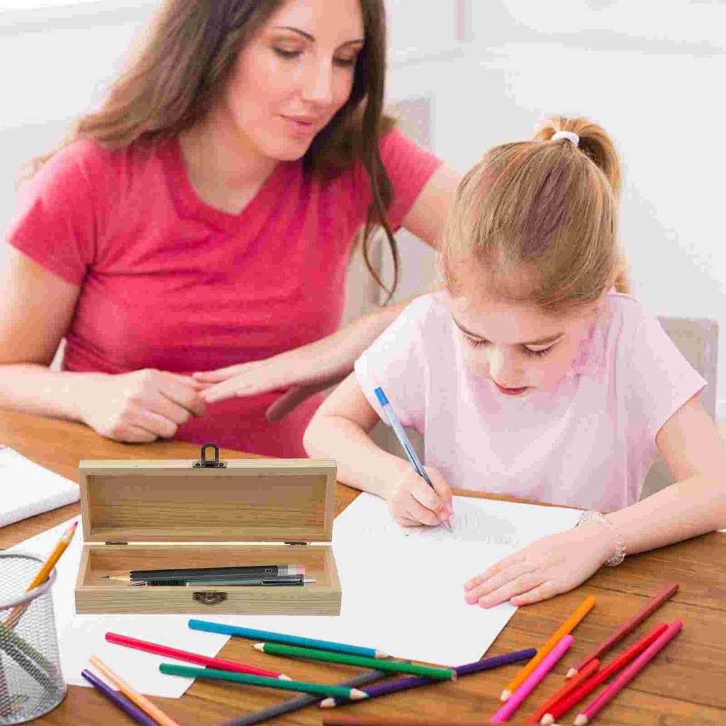 Large Capacity Wood Pencil Case Boxes Durable Kids Storage Daily Pen Supply Students Desk ganizers Pencil Wooden Mold School