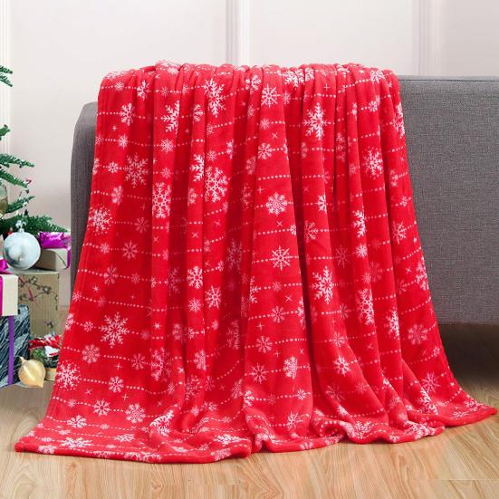 Winter Christmas Blanket Snowflake Elk Printed Thickened Plush Machine Washable Office Nap
