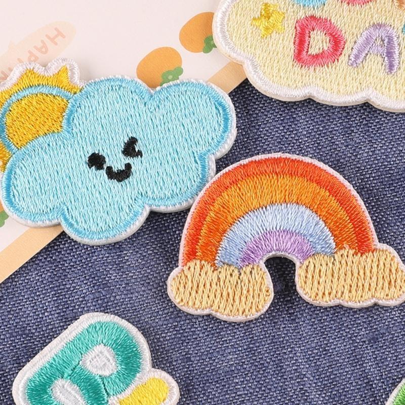 55KF 6 Pcs Rainbow Repair Patches Animal Iron on Embroidered Patches Cartoon Rabbits Sew On Decorative Appliques for Hat