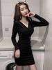 Korean Style V-Neck Slim-Fit Elegant Hip-Hugging Base Layer Dress for Women, New Autumn/Winter Arrival