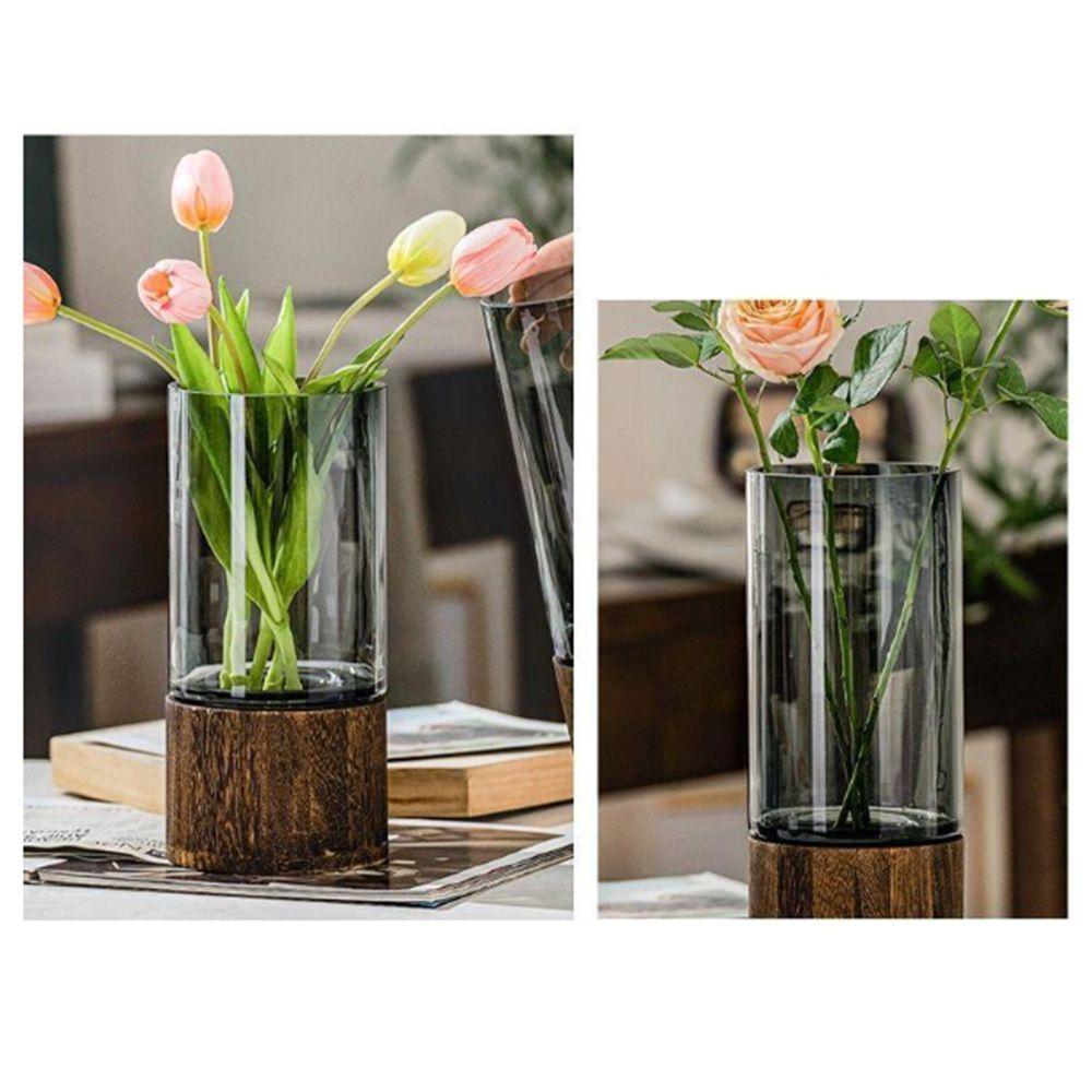 Wooden Base Transparent Flower Vase Elegant Decorative Bottles Hydroponic Flower Pot  Wedding Decor