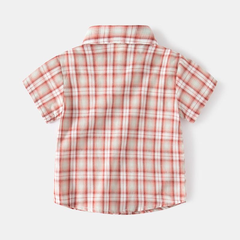 Children's Clothing Summer Boys' Casual Shirts Small and Medium-Sized Children's Lapel Plaid Shirts Cotton Comfortable Children's Short-Sleeved Tops