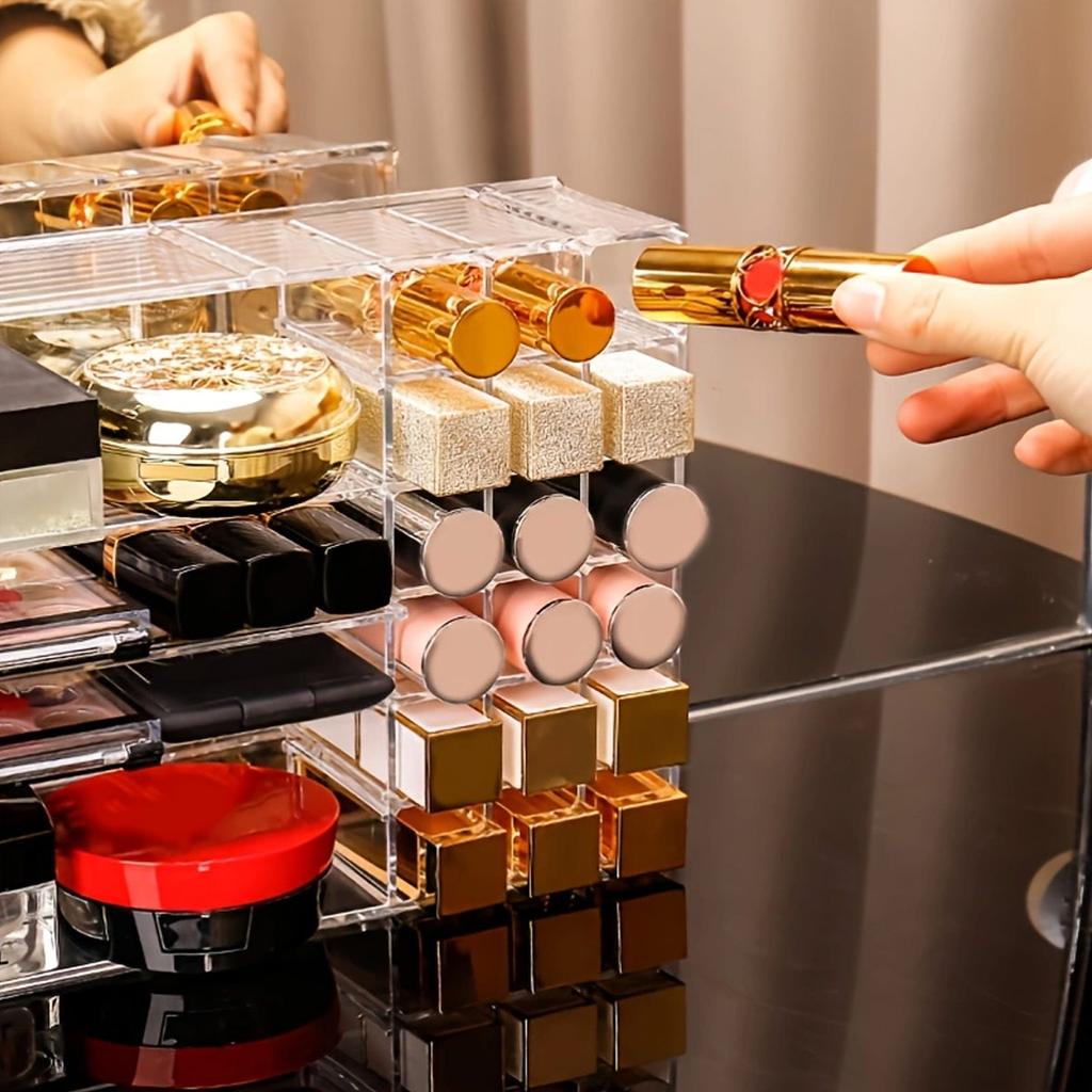 1pc Transparent cosmetic storage box, eye shadow color palette and lipstick storage box, desktop cosmetic finishing box