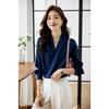 Women V Neck Satin Blouse Long Sleeve Solid Color Office Wear Casual Shirt