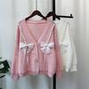 Autumn and winter new loose splicing imitation mink velvet knitted cardigan sweet bow soft waxy sweater jacket women