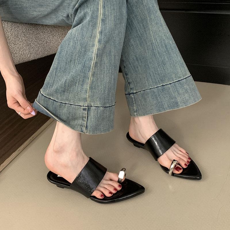 Móda Luxusní Móda Kovové Dámské Klínkové Pantofle Pantofle Nazouváky Dámské Sandály Žabky Špičaté Dámské Pantofle na Klínku Klínkové Boty