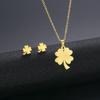 Trendy Lucky Four Leaf Clover Pendant Necklace Earrings Jewelry Set For Women Girl Stainless Steel Clavicle Chain Romantic Gifts