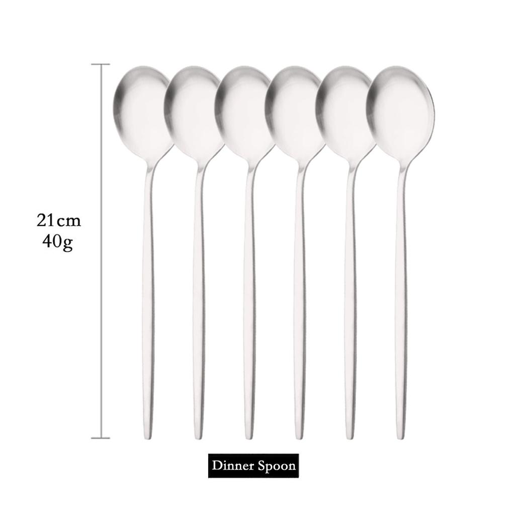 Pachet de 6 linguri rotunde pentru supă de uz casnic linguri de cină din oțel inoxidabil Linguri de masă cu mâner lung în stil coreean Veselă de bucătărie