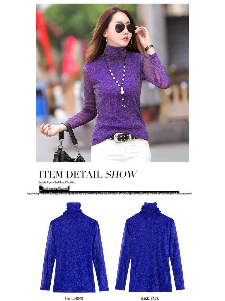 Damen Slim Fit Lila Langarm Lurex Basisschicht Top im koreanischen Stil