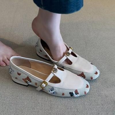 Lage hak, Platbodem Franse Mary Jane Loafers voor één voet Dames 2025 Lente Nieuw Comfortabele Laag uitgesneden Enkele Schoenen