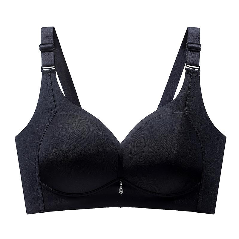

2025 Новий стиль, великі груди, гладкі, без сталевих кілець, бюстгальтер із повною чашкою та невидимою чашкою, великі груди, маленька білизна, жіночий бюстгальтер 42/95 чорний