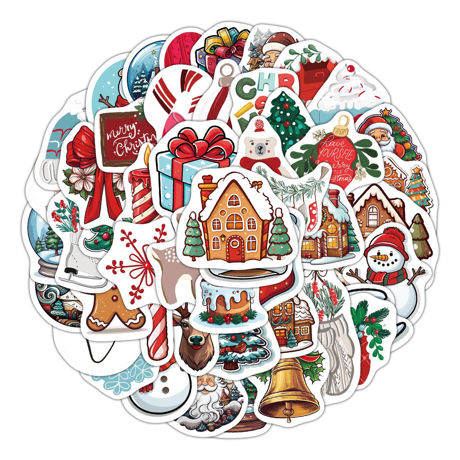 

50 New Christmas Stickers for Windows, Computers, Mobile Phones, Decoration Stickers for Waterproof Creative Children s Stickers